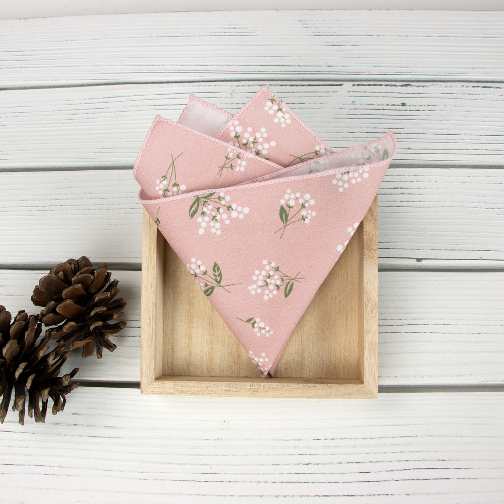Boys' Cotton Floral Print Zipper Necktie and Pocket Square Set, Blush Pink (Color F13)