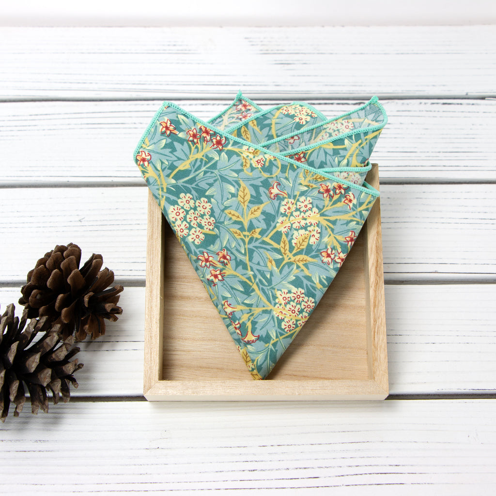 Boys' Cotton Floral Print Zipper Necktie and Pocket Square Set, Green Yellow (Color F76)