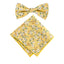 Men's Cotton Floral Bow Tie and Handkerchief Set, Yellow (Color F61)