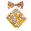 Men's Cotton Floral Bow Tie and Handkerchief Set, Pink Yellow (Color F68)