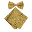 Men's Cotton Floral Bow Tie and Handkerchief Set, Yellow Mustard (Color F73)