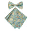 Men's Cotton Floral Bow Tie and Handkerchief Set, Green Yellow (Color F76)