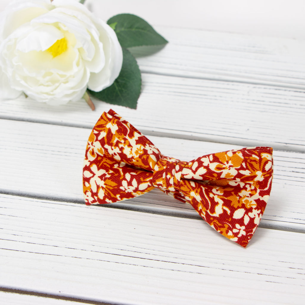 Men's Cotton Floral Bow Tie and Handkerchief Set, Rust (Color F75)