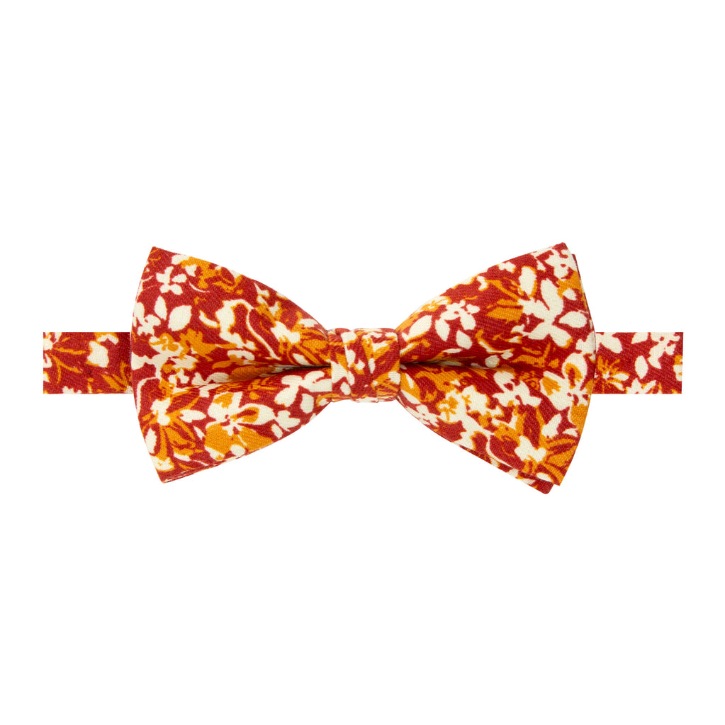 Men's Cotton Floral Print Bow Tie, Rust (Color F75)