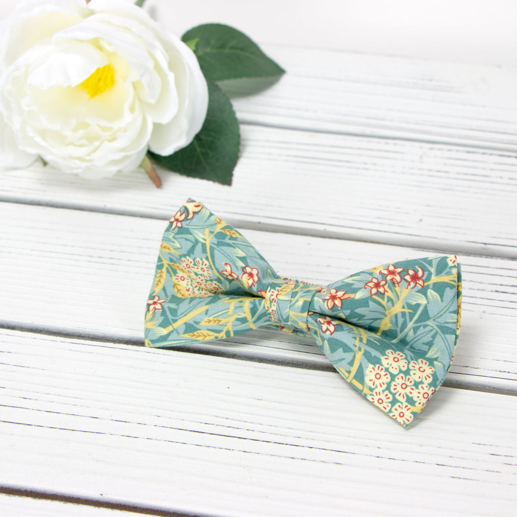 Men's Cotton Floral Bow Tie and Handkerchief Set, Green Yellow (Color F76)