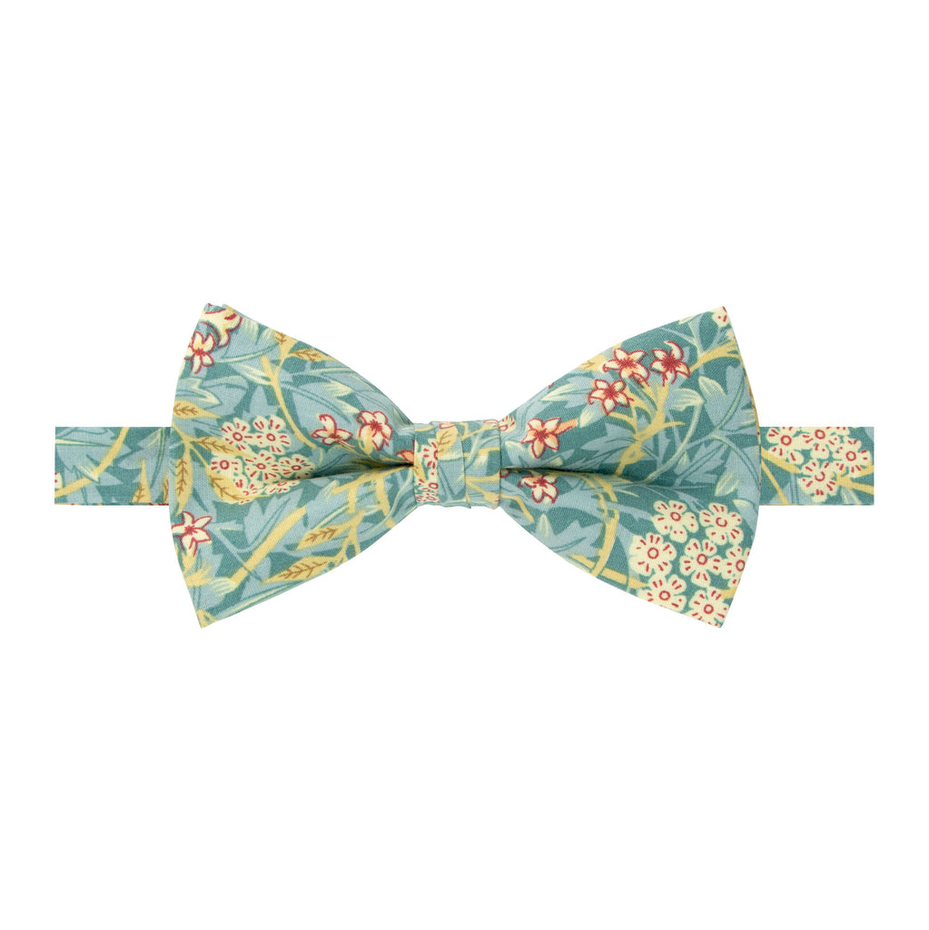 Men's Cotton Floral Print Bow Tie, Green Yellow (Color F76)