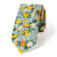 Men's Salt Shrinking Seersucker Cotton Floral Print Necktie and Handkerchief Set, Blue Yellow
