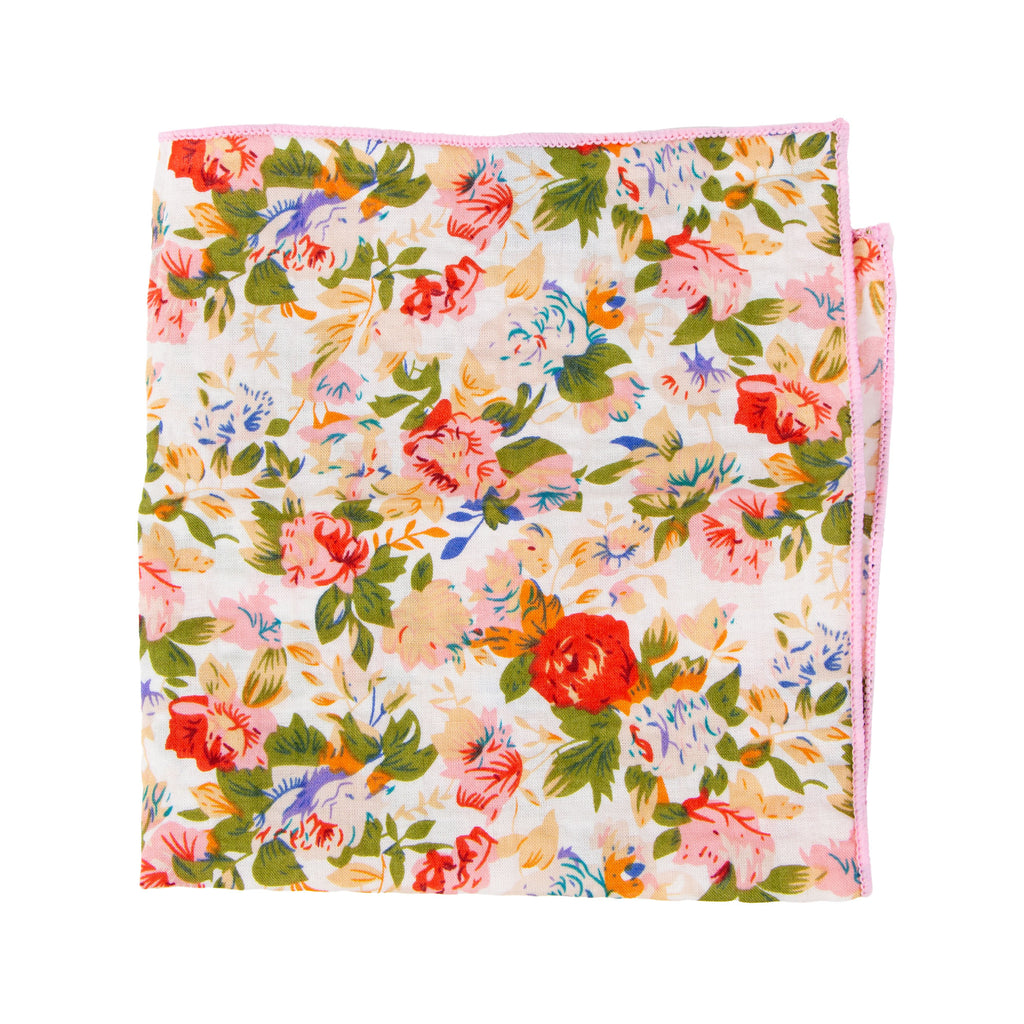 Men's Salt Shrinking Seersucker Cotton Floral Print Necktie and Handkerchief Set, Orange