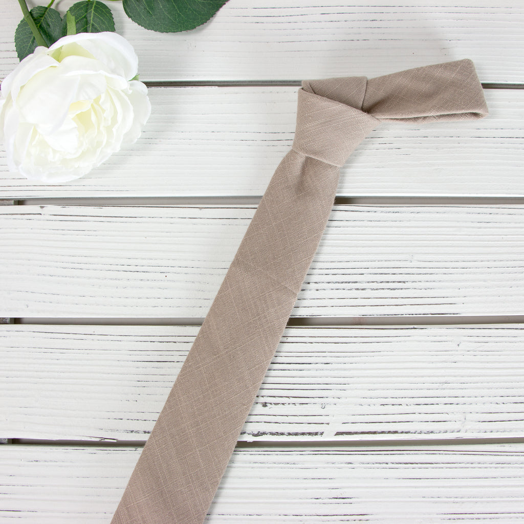 Men's Linen Blend Necktie and Pocket Square Handkerchief Hanky Set