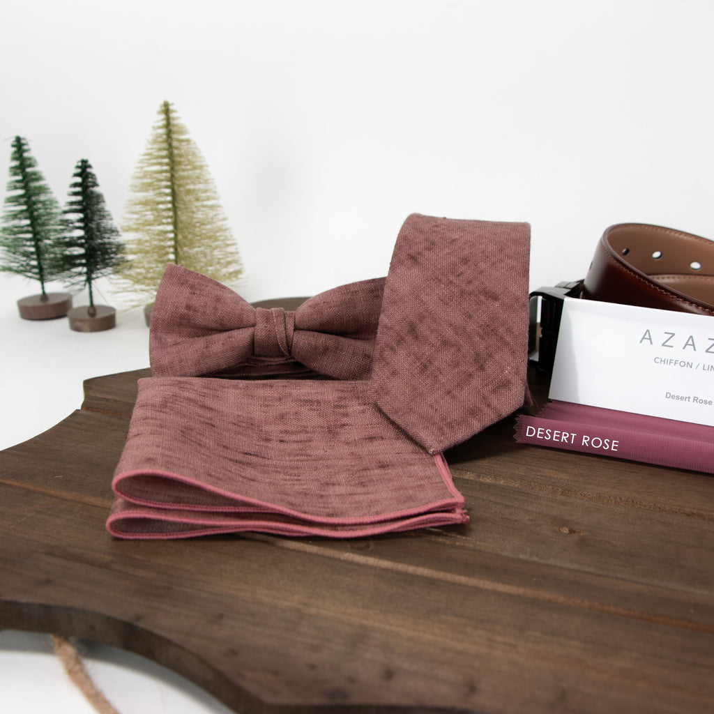 Men's Mottled Linen Skinny Necktie and Pocket Square Set