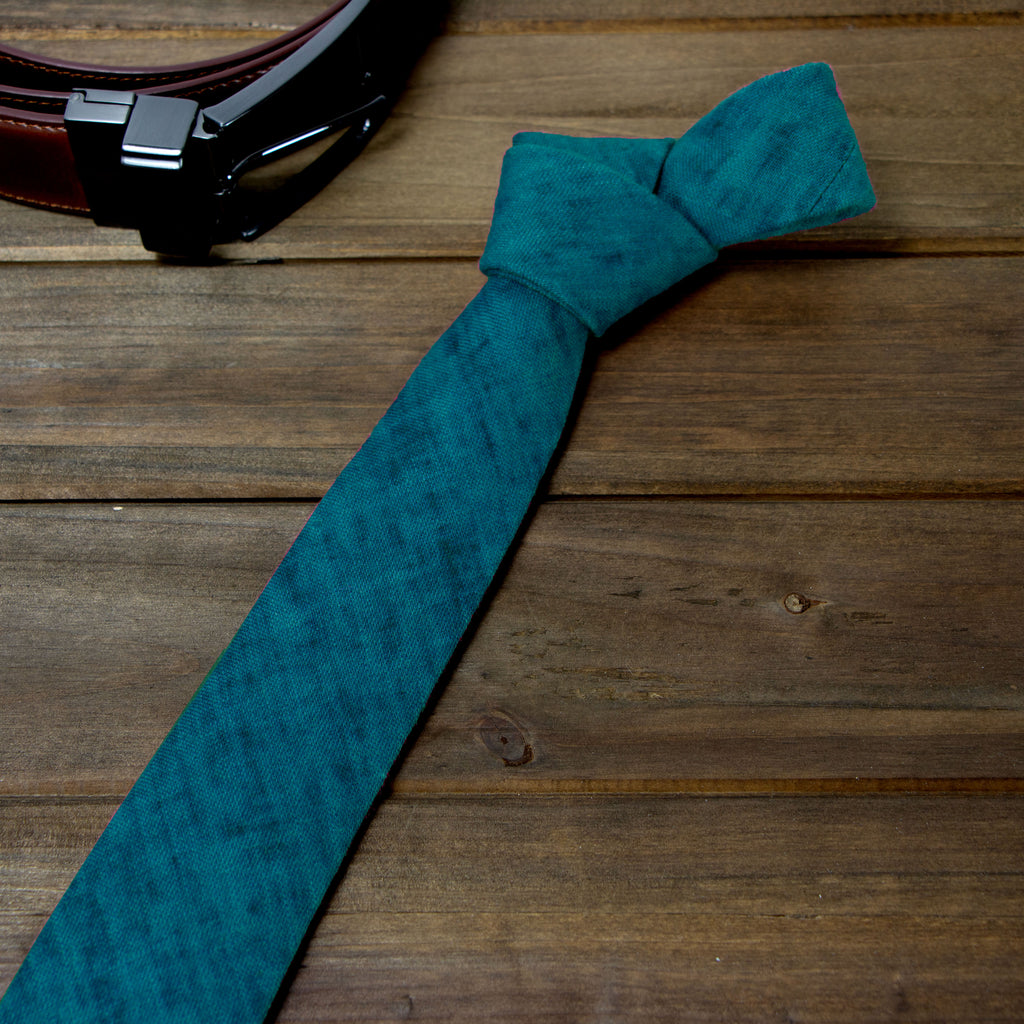 Men's Mottled Linen Skinny Necktie and Pocket Square Set