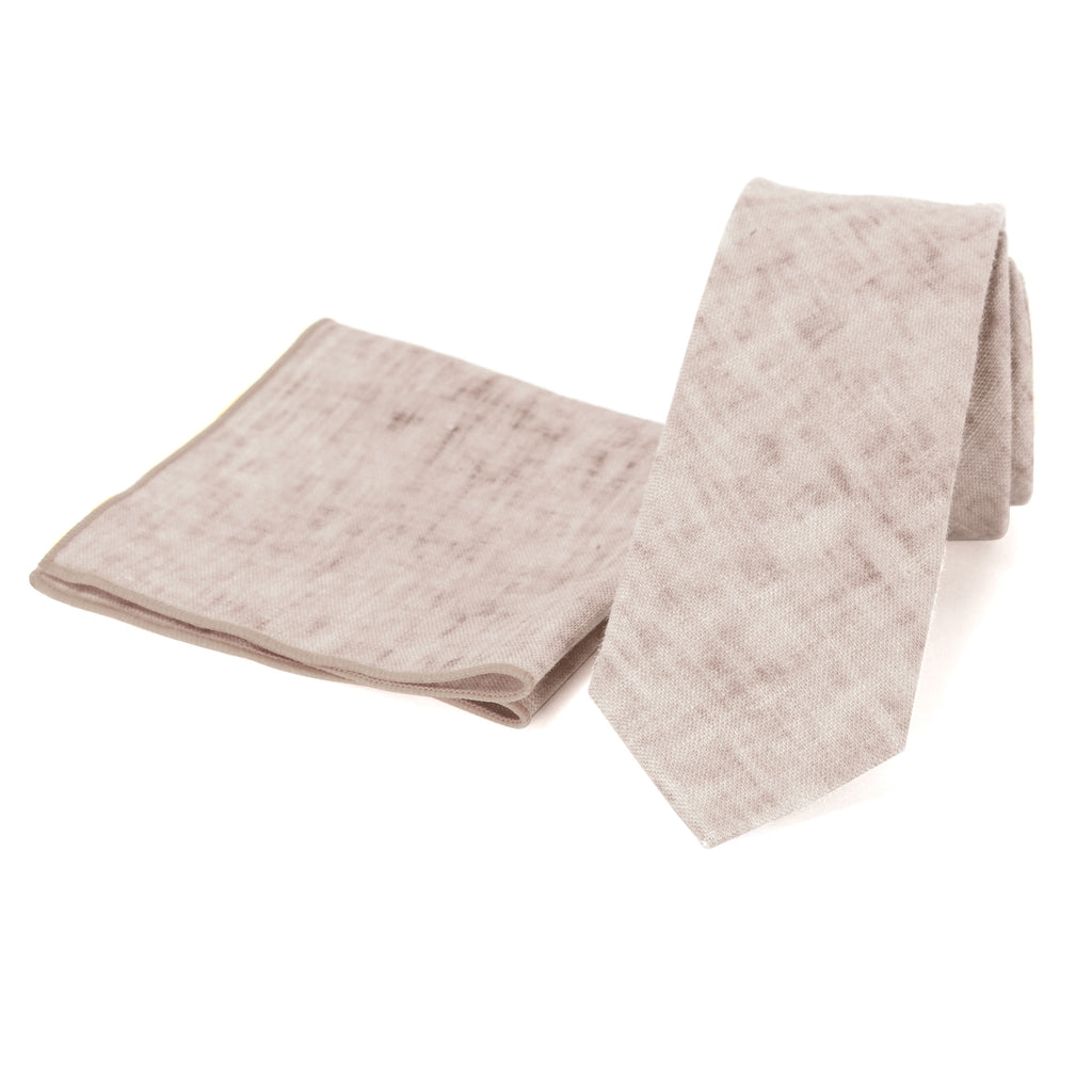 Men's Mottled Linen Skinny Necktie and Pocket Square Set
