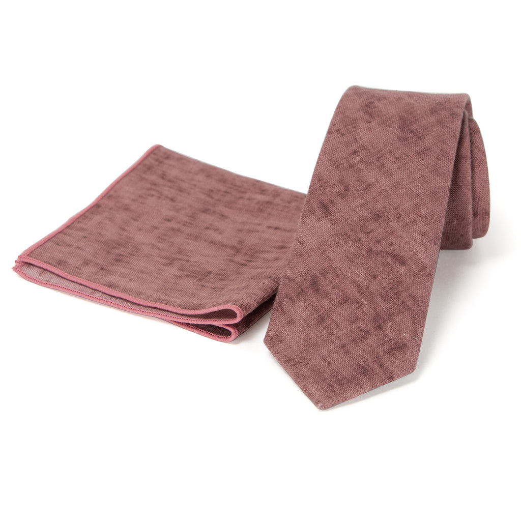 Men's Mottled Linen Skinny Necktie and Pocket Square Set