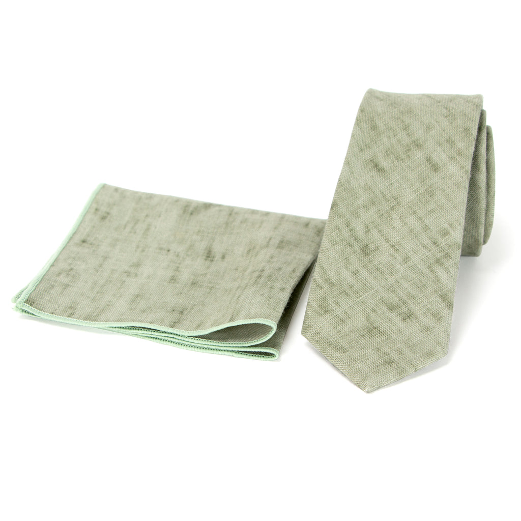 Men's Mottled Linen Skinny Necktie and Pocket Square Set