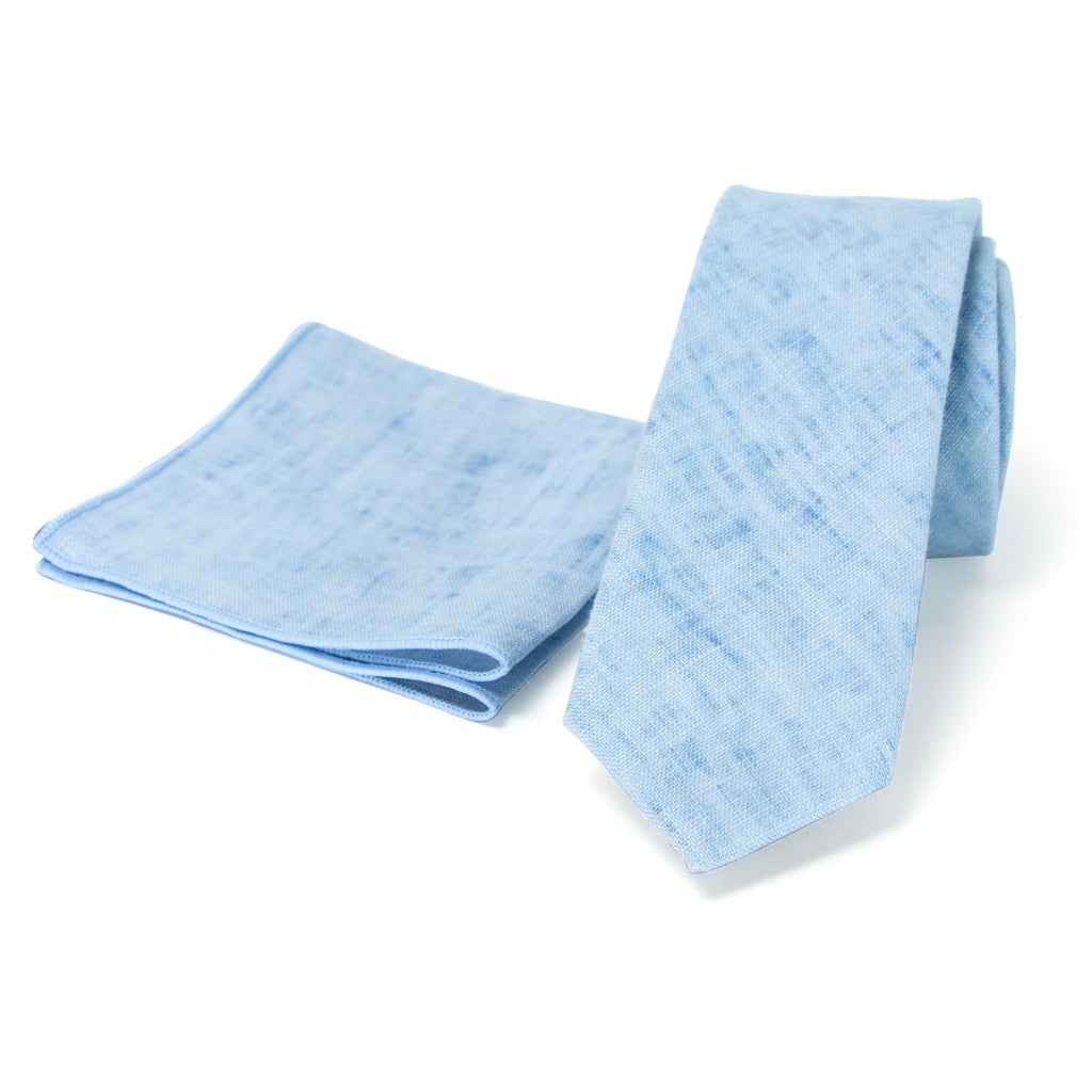 Men's Mottled Linen Skinny Necktie and Pocket Square Set