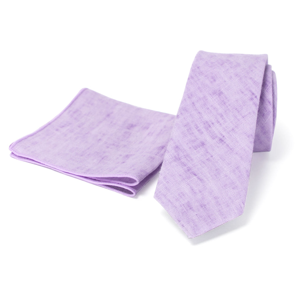 Men's Mottled Linen Skinny Necktie and Pocket Square Set