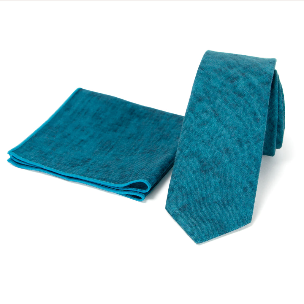 Men's Mottled Linen Skinny Necktie and Pocket Square Set