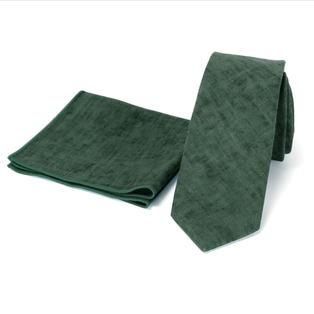 Men's Mottled Linen Skinny Necktie and Pocket Square Set