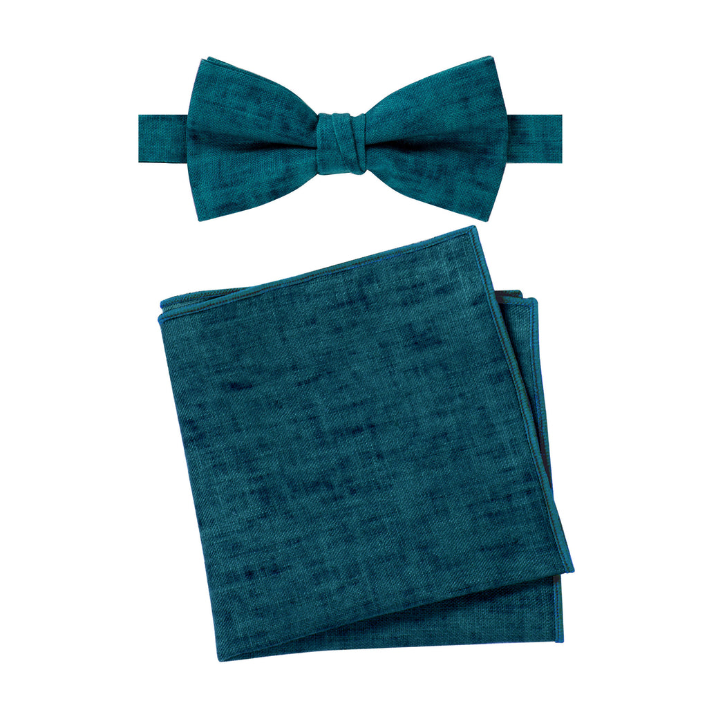 Men's Mottled Linen Bow Tie and Handkerchief