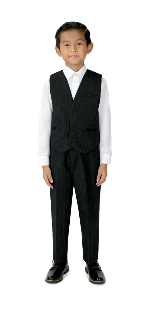 Boys' Black 3-Piece Pinstriped Suit Set