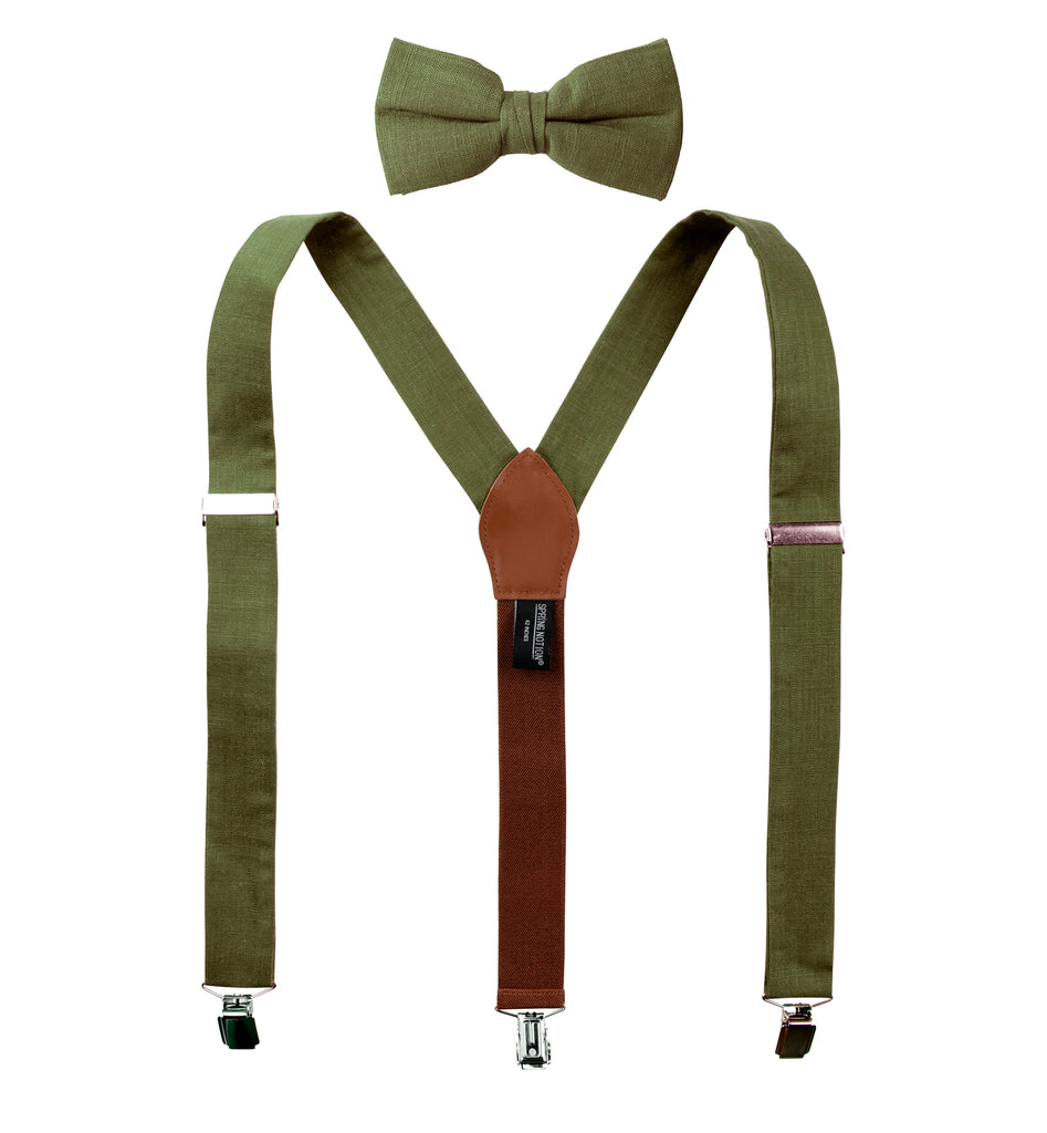 Men's Linen Blend Suspenders and Bow Tie Set