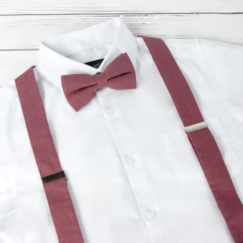 Men's Linen Blend Suspenders and Bow Tie Set