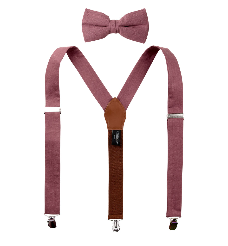 Men's Linen Blend Suspenders and Bow Tie Set