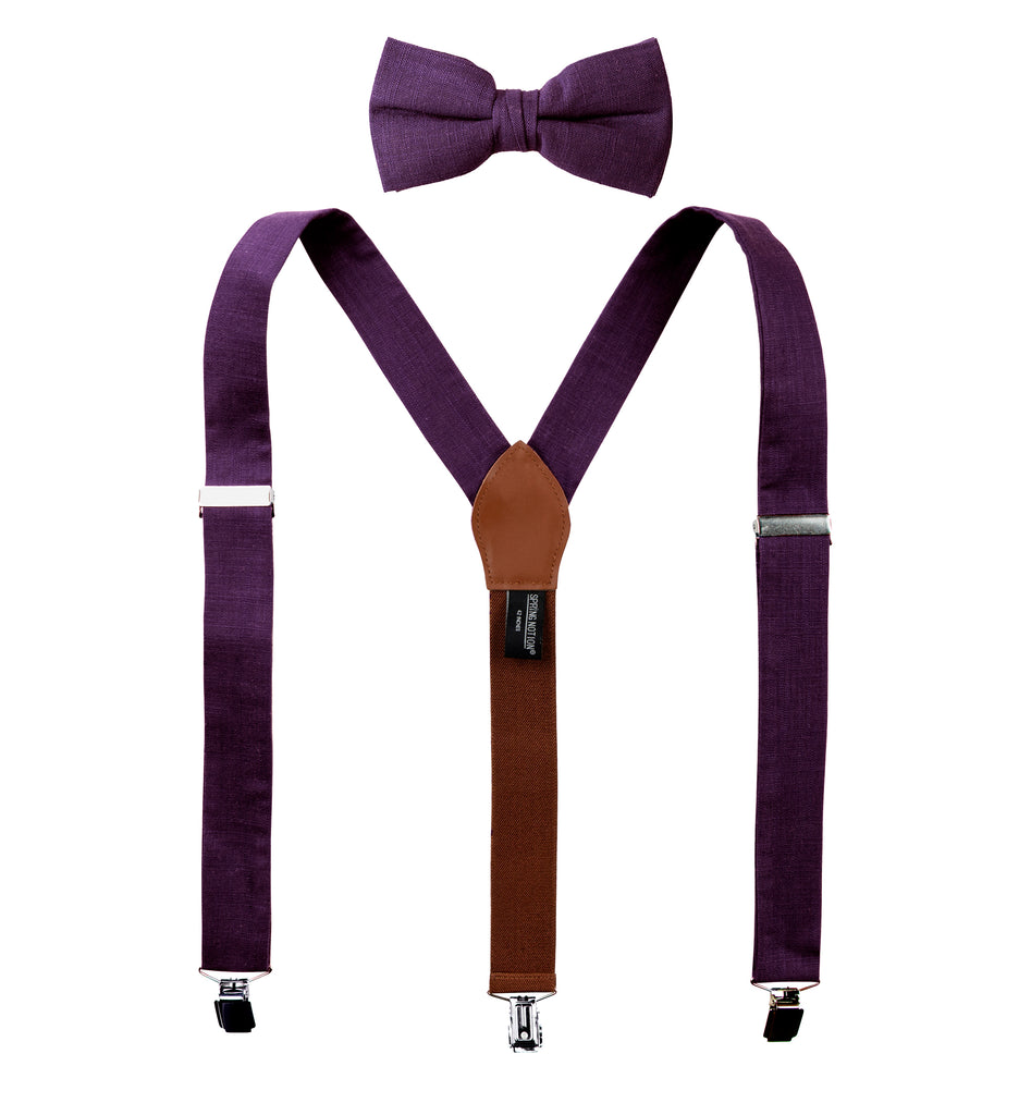 Men's Linen Blend Suspenders and Bow Tie Set