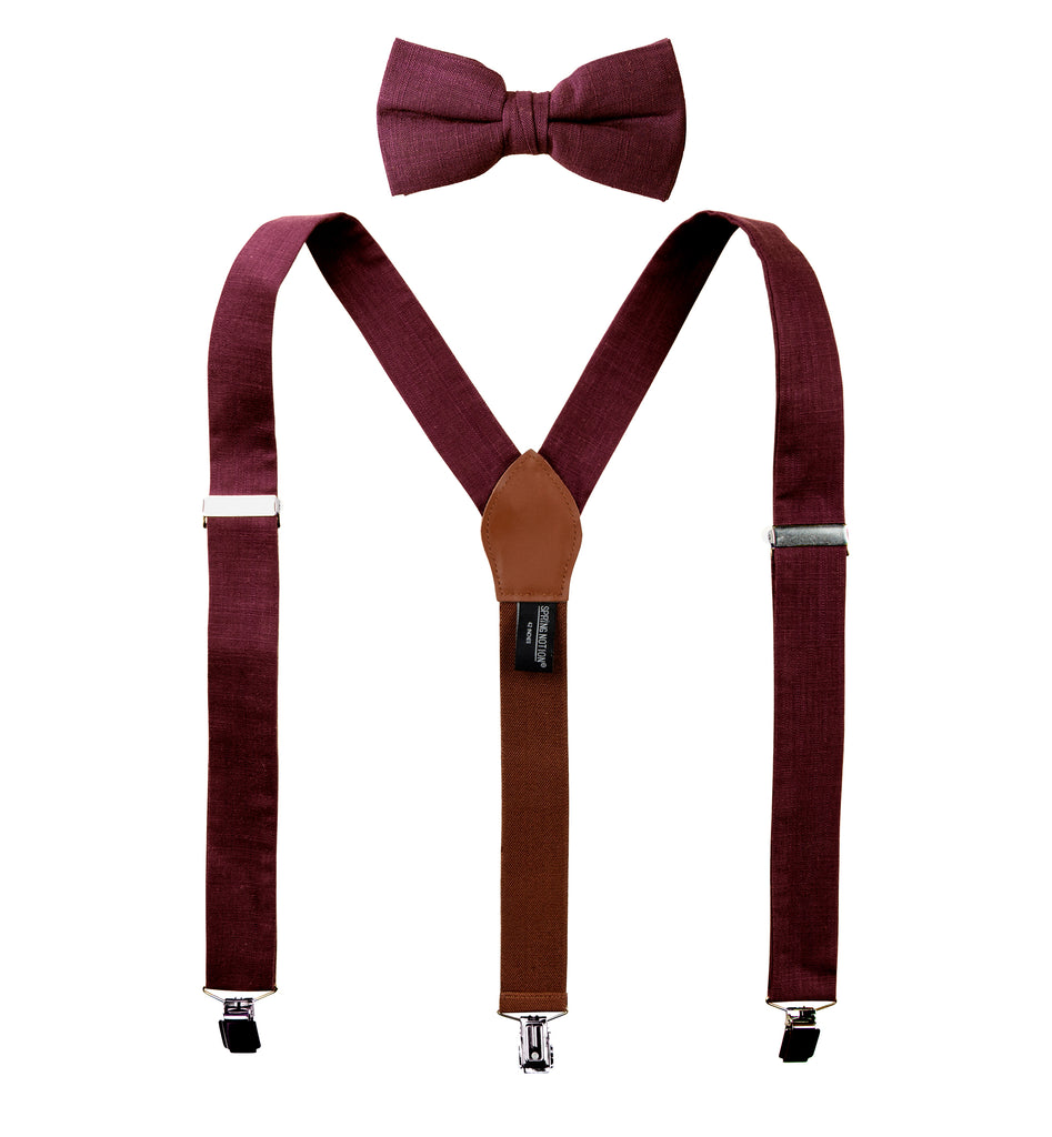 Men's Linen Blend Suspenders and Bow Tie Set
