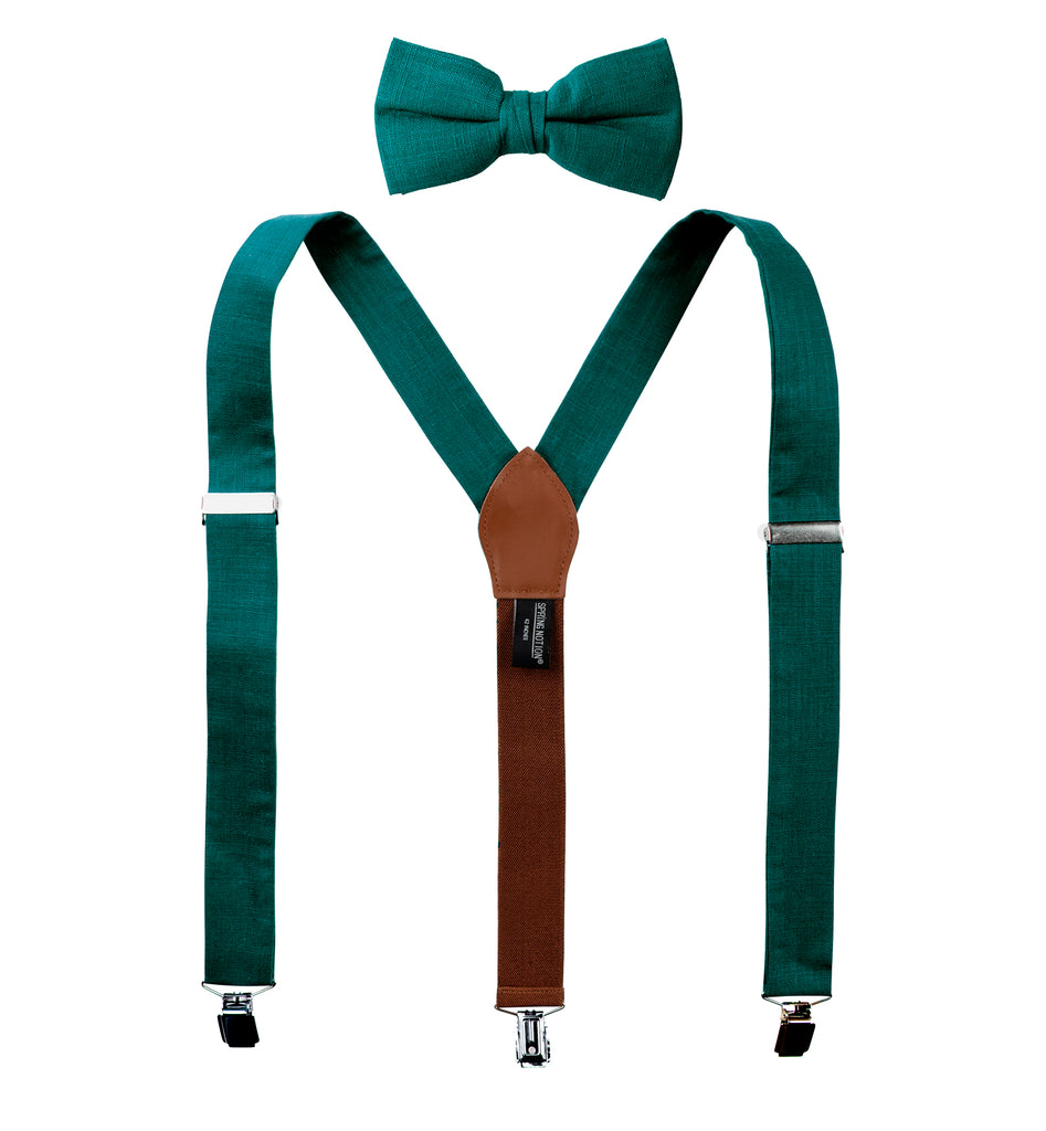 Men's Linen Blend Suspenders and Bow Tie Set