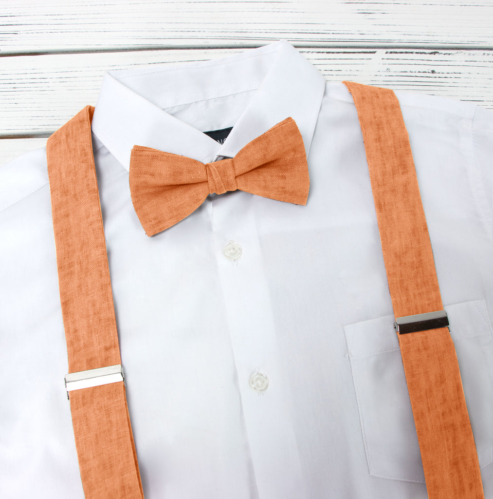 Men's Mottled Linen Suspenders and Bow Tie Set
