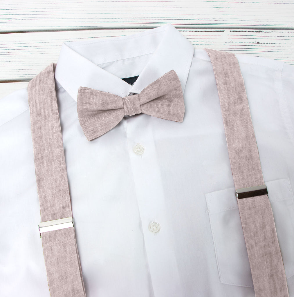 Men's Mottled Linen Suspenders and Bow Tie Set