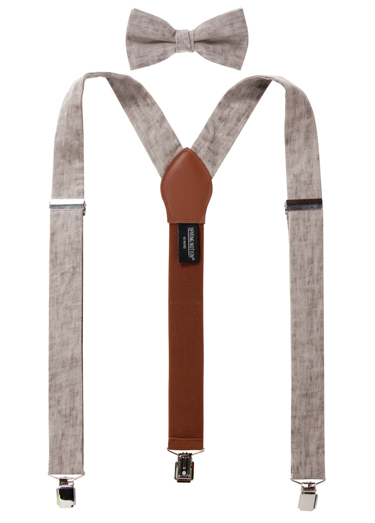 Men's Mottled Linen Suspenders and Bow Tie Set