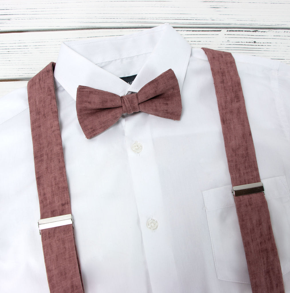 Men's Mottled Linen Suspenders and Bow Tie Set
