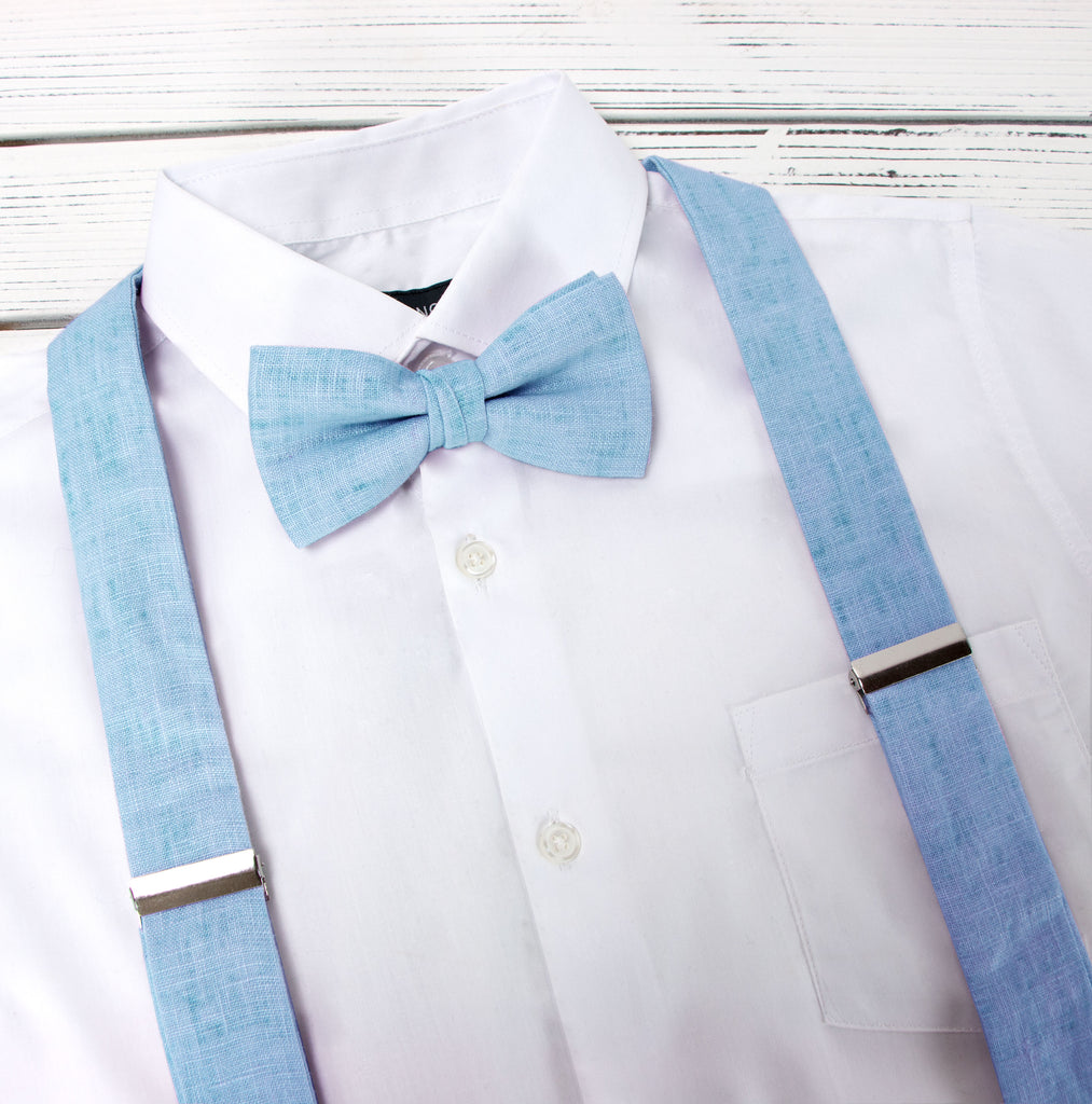 Men's Mottled Linen Suspenders and Bow Tie Set