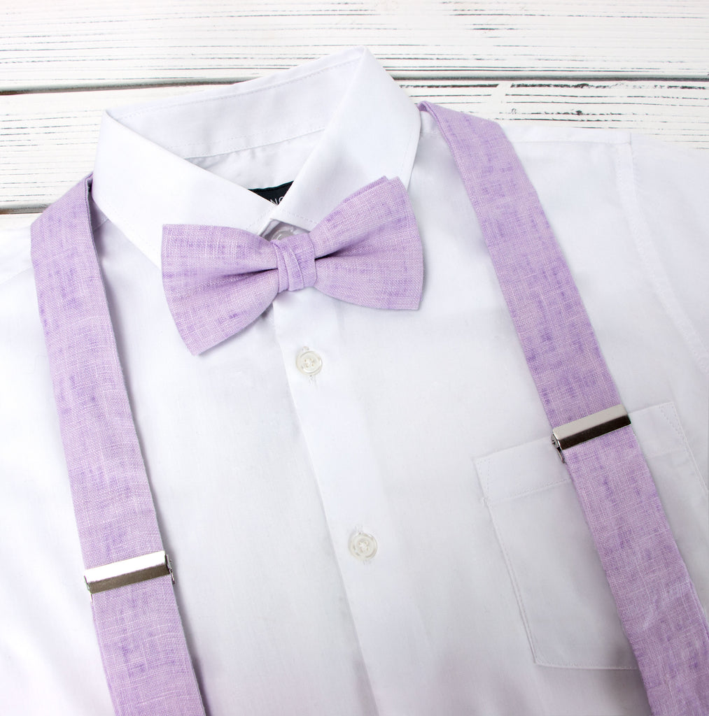 Men's Mottled Linen Suspenders and Bow Tie Set