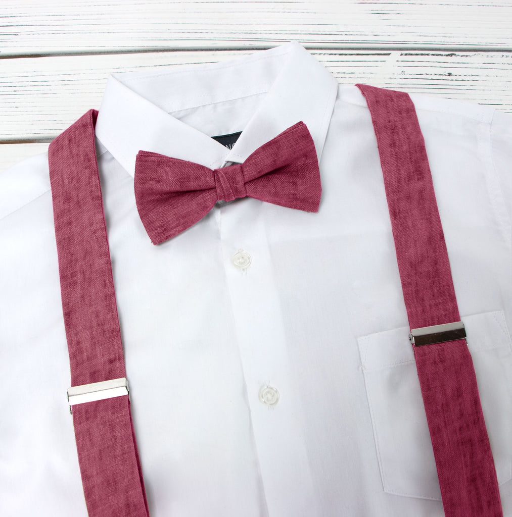 Men's Mottled Linen Suspenders and Bow Tie Set