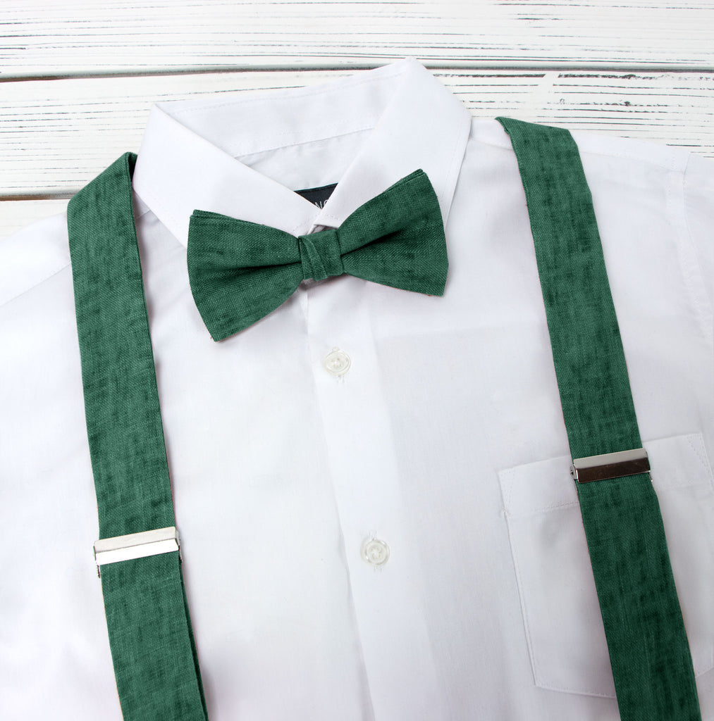 Men's Mottled Linen Suspenders and Bow Tie Set
