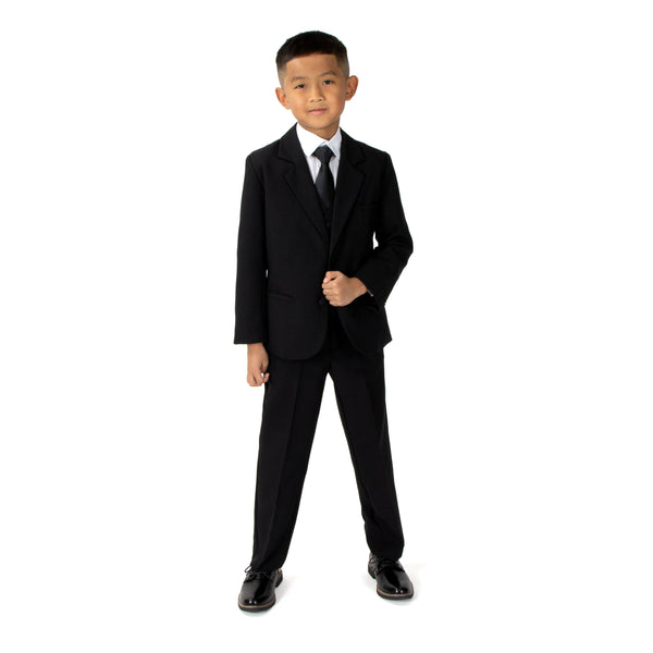 Dressy Daisy Boys Classic Fit Tuxedo Suit 5 Pieces Set Formal Wear Wedding Outfit with Vest, Black/White 011, White, 9-12 Months