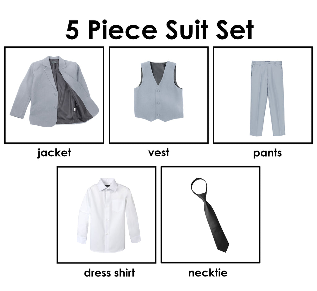 Boys' Grey Classic Fit Formal Dress Suit Set