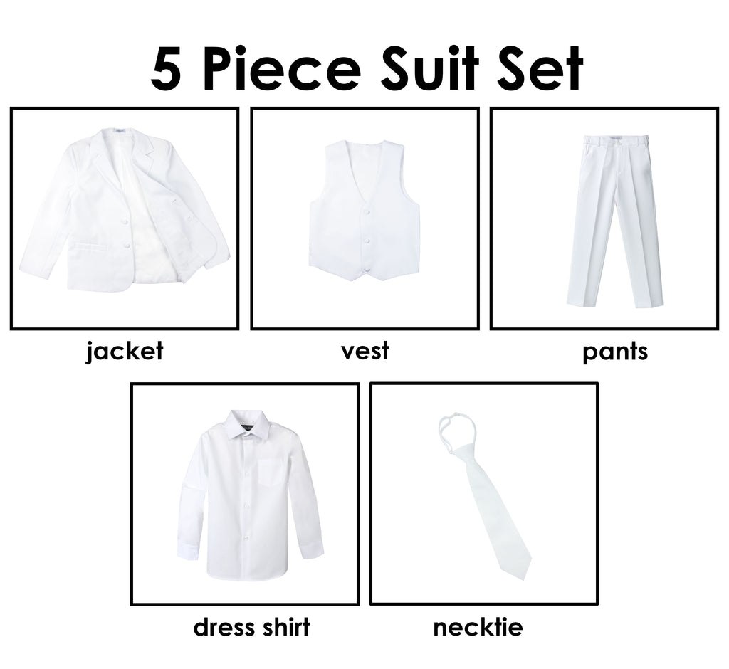 Boys' White Classic Fit Formal Dress Suit Set
