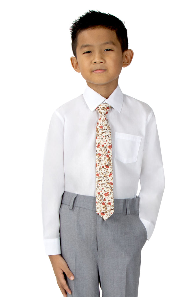 Boys' Cotton Floral Skinny Zipper Tie, Rust (Color F43)