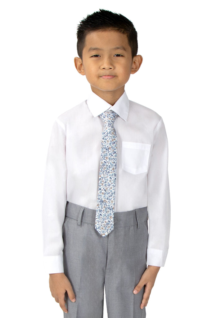 Boys' Cotton Floral Skinny Zipper Tie, Steel Blue (Color F67)