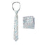Boys' Cotton Floral Print Zipper Necktie and Pocket Square Set, Dusty Blue (Color F48)