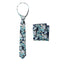 Boys' Cotton Floral Print Zipper Necktie and Pocket Square Set, Marine (Color F50)