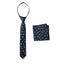 Boys' Cotton Floral Print Zipper Necktie and Pocket Square Set, Navy (Color F57)