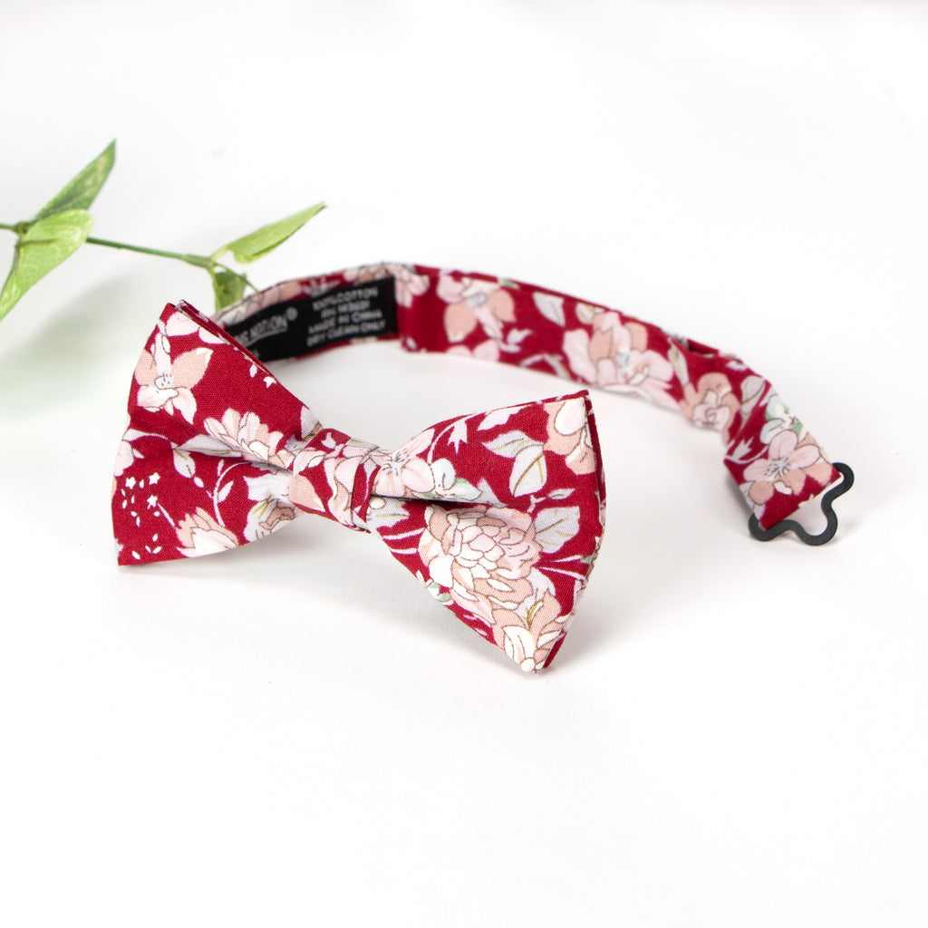 Boy's Cotton Floral Print Bow Tie and Pocket Square Set, Apple Red (Color F45)