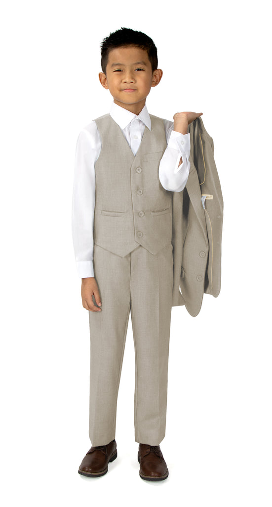 Boys' Tan 3-Piece Slim Fit Suit Set