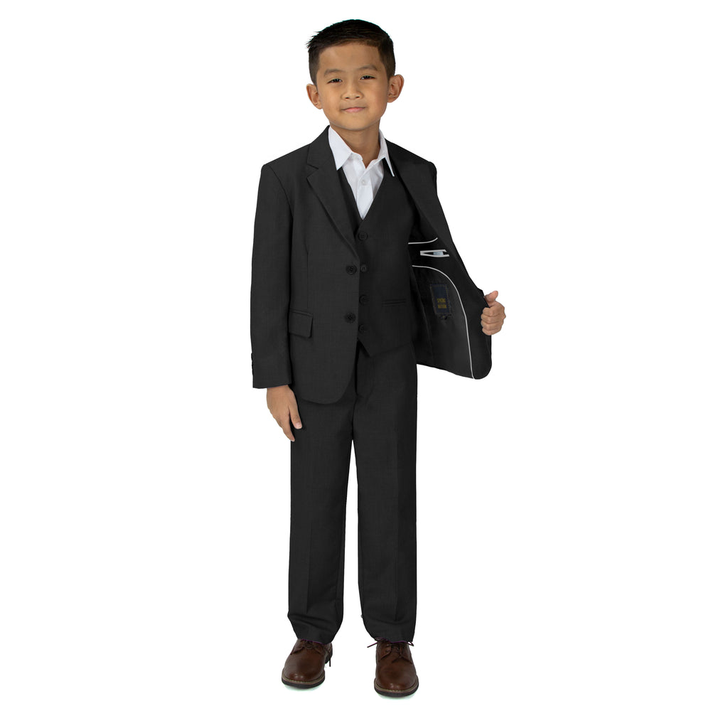 Boys' Black Three Piece Two-Button Suit Set