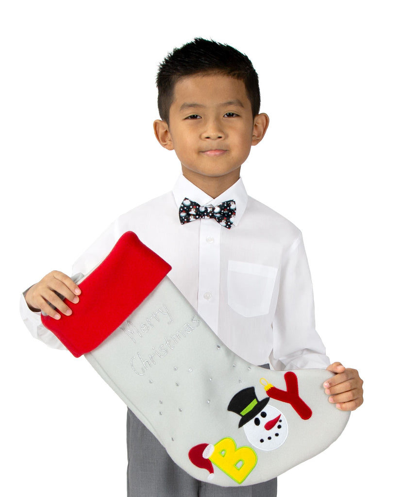 Boys' Printed Christmas Themed Bow Tie, Black Snowman